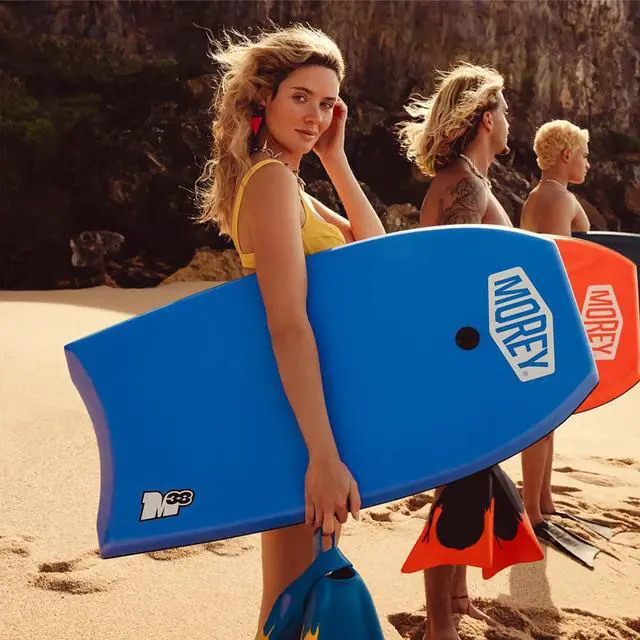 Alt view image 2 of 7 - Bodyboard; 38 inch. Coil Leash Included, Body Boards for Beach, Engineered with HDPE Slick Bottom for Speed (Blue & White) 2026 Model