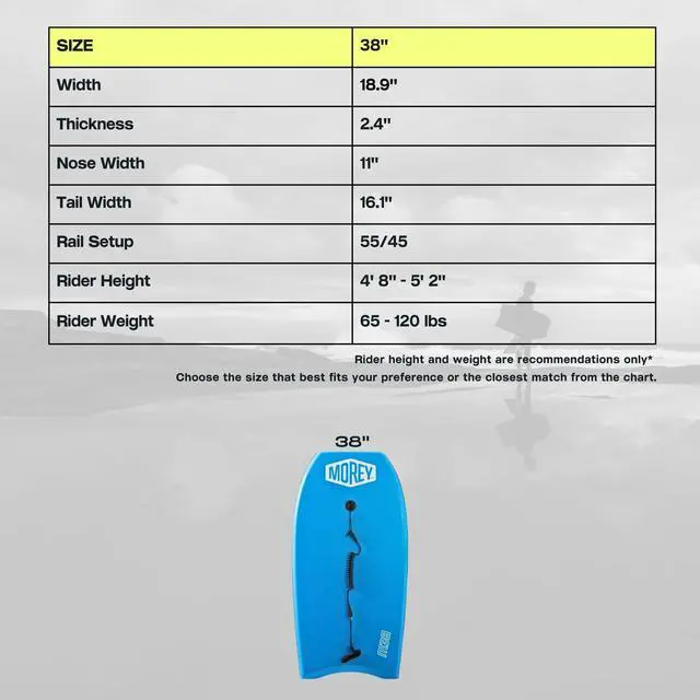 Alt view image 5 of 7 - Bodyboard; 38 inch. Coil Leash Included, Body Boards for Beach, Engineered with HDPE Slick Bottom for Speed (Blue & White) 2026 Model