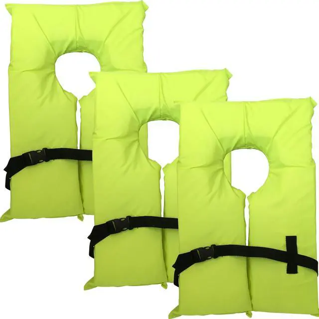Main image of 3 Pack Coast Guard Approved Life Jackets. High Visibility Color Type II Keyhole Life Vest in Classic May West Style. Compliance Flotation Device