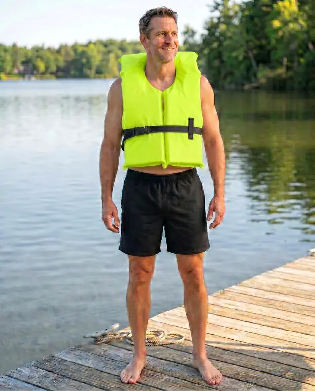 Alt view image 4 of 7 - 3 Pack Coast Guard Approved Life Jackets. High Visibility Color Type II Keyhole Life Vest in Classic May West Style. Compliance Flotation Device