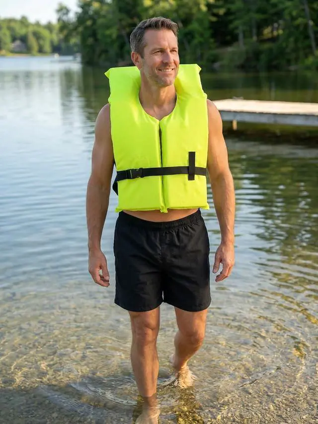 Alt view image 3 of 7 - 3 Pack Coast Guard Approved Life Jackets. High Visibility Color Type II Keyhole Life Vest in Classic May West Style. Compliance Flotation Device