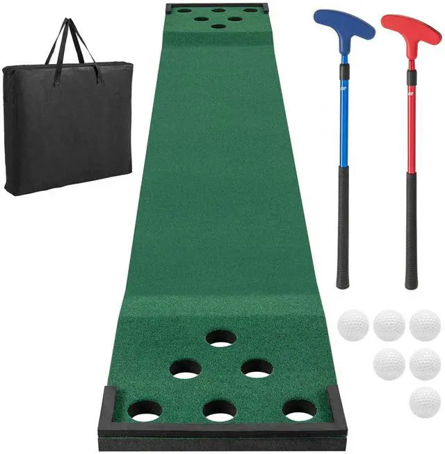 Main image of Golf Putting Game Set, Indoor Outdoor 11FT Golf Training Mat, Putting Green Mat w/ 2 Adjustable Putters, 6 Balls & 12 Hole Covers for Party, Backyard, Home and Office