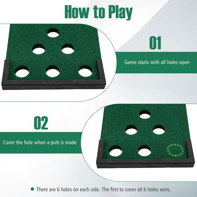 Alt view image 4 of 7 - Golf Putting Game Set, Indoor Outdoor 11FT Golf Training Mat, Putting Green Mat w/ 2 Adjustable Putters, 6 Balls & 12 Hole Covers for Party, Backyard, Home and Office