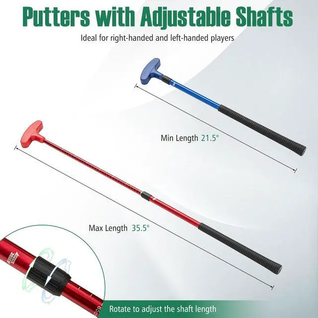 Alt view image 5 of 7 - Golf Putting Game Set, Indoor Outdoor 11FT Golf Training Mat, Putting Green Mat w/ 2 Adjustable Putters, 6 Balls & 12 Hole Covers for Party, Backyard, Home and Office