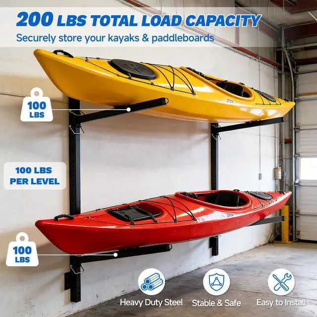 Alt view image 3 of 7 - Kayak Storage Rack, Heavy Duty 2/4-Tier Rack for Kayaks & Paddleboards