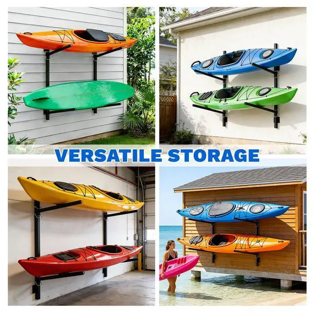 Alt view image 7 of 7 - Kayak Storage Rack, Heavy Duty 2/4-Tier Rack for Kayaks & Paddleboards