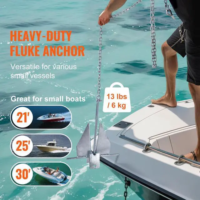 Alt view image 3 of 7 - Fluke Style Anchor Kit,Hot-Dipped Galvanized Steel Fluke Anchor with 7.9' Chain