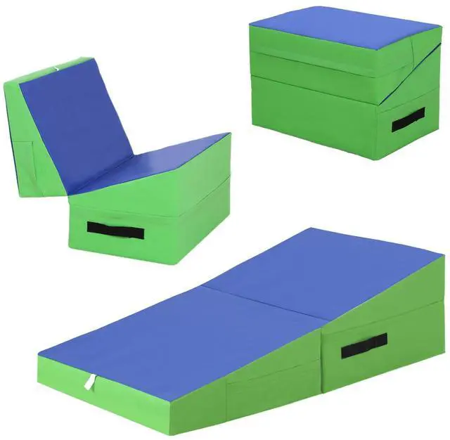 Main image of Gymnastics Mat Incline Indoor/Outdoor Tumbling Mats yoga mat for Home Gym Folding Exercise Mat with Non-Slip Surface & Handles Cheese Wedge Mat
