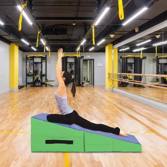 Alt view image 6 of 7 - Gymnastics Mat Incline Indoor/Outdoor Tumbling Mats yoga mat for Home Gym Folding Exercise Mat with Non-Slip Surface & Handles Cheese Wedge Mat