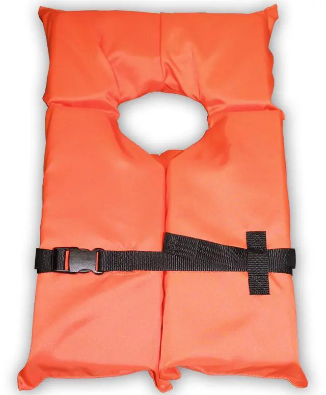 Alt view image 2 of 7 - 3 Pack Coast Guard Approved Life Jackets. High Visibility Color Type II Keyhole Life Vest in Classic May West Style. Compliance Flotation Device