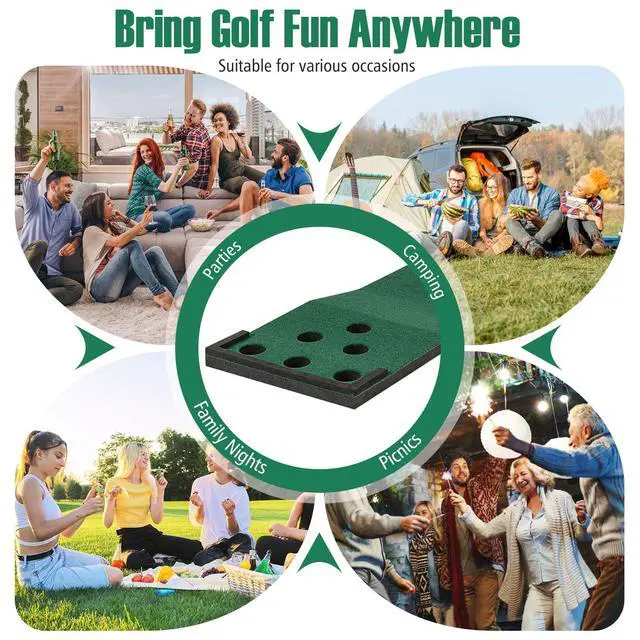 Alt view image 7 of 7 - Golf Putting Game Set, Indoor Outdoor 11FT Golf Training Mat, Putting Green Mat w/ 2 Adjustable Putters, 6 Balls & 12 Hole Covers for Party, Backyard, Home and Office