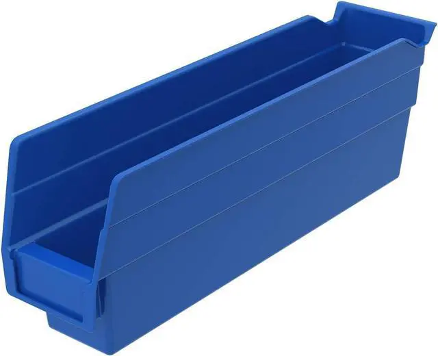 Main image of 30110 Plastic Shelf Bins, Heavy Duty Storage Bins for Garage, Closet, and Drawer Organization, 12-Inch x 3-Inch x 4-Inch, Blue, 24-Pack
