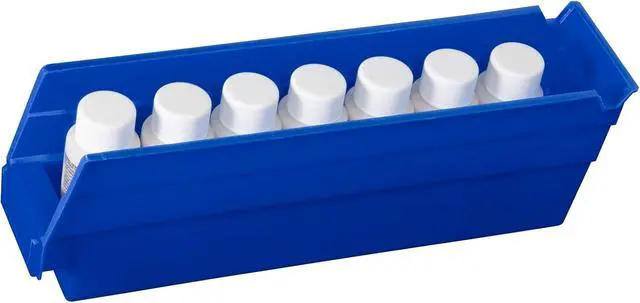 Alt view image 7 of 7 - 30110 Plastic Shelf Bins, Heavy Duty Storage Bins for Garage, Closet, and Drawer Organization, 12-Inch x 3-Inch x 4-Inch, Blue, 24-Pack