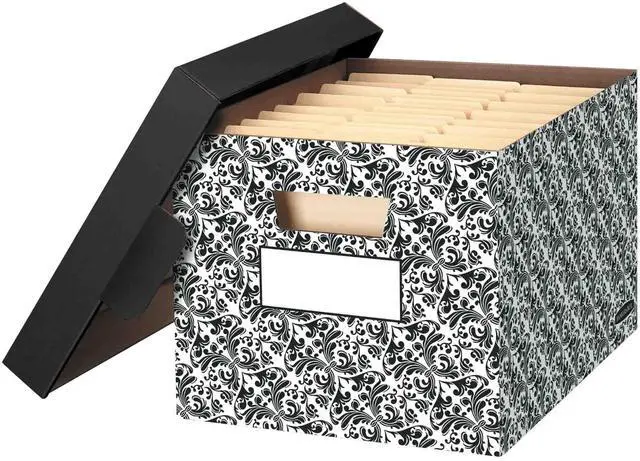 Main image of 4-Pack Brocade Design, Medium Duty File Storage Boxes with Lids, FastFold Assembly, Letter/Legal, STOR/FILE, (0022705)