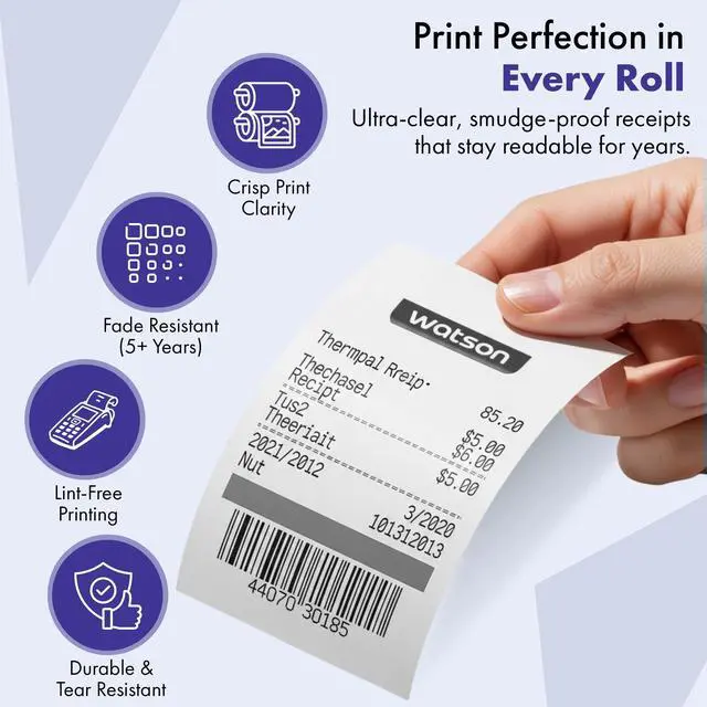 Alt view image 5 of 7 - 3 1/8 x 220' Thermal Receipt Paper Rolls 50 Count BPA & BPS Free Phenol-Free Thermal Printer Paper, 48 GSM POS Paper Rolls for Credit Card Machines, Registers & Retail Use, Recyclable Core