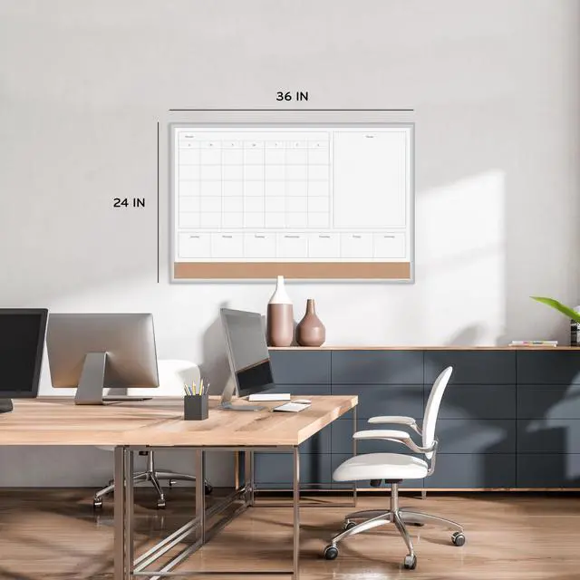 Alt view image 2 of 6 - Magnetic Dry Erase 4-in-1 Calendar White Board, 36" x 48", Silver Aluminum Frame