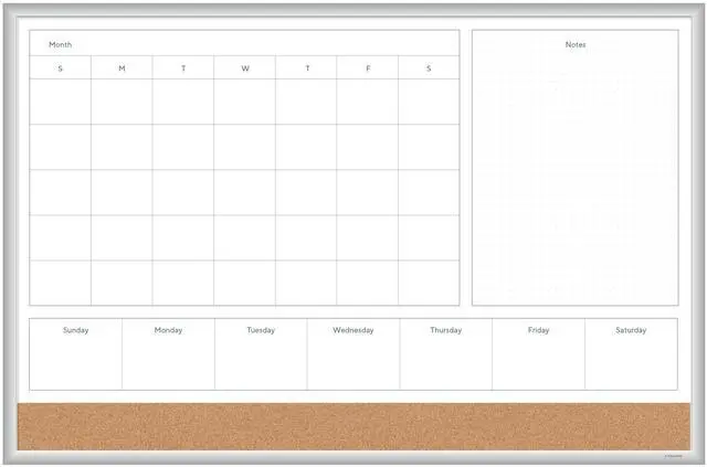 Main image of Magnetic Dry Erase 4-in-1 Calendar White Board, 36" x 48", Silver Aluminum Frame