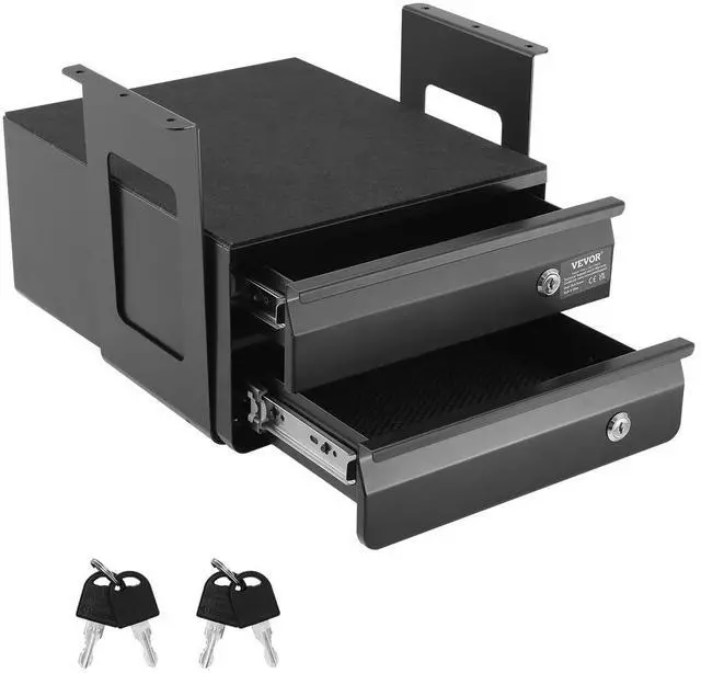 Main image of Under Desk Double Stacked Lockable Slide Out Drawer, 13 inch Lockable Under Table Pull-out Drawer Attachment for Sit Stand Workstation, Secure Under Desk Storage Organizer, Black