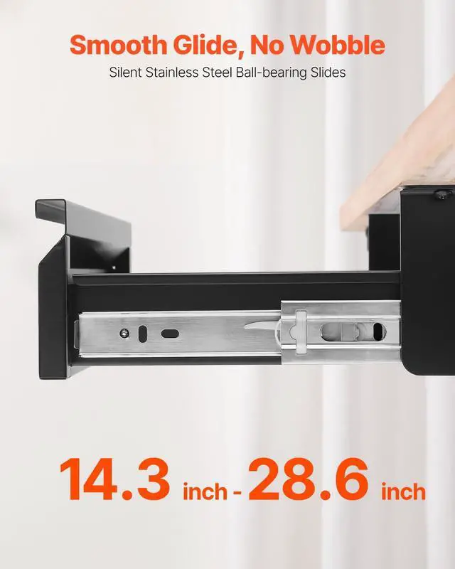 Alt view image 4 of 7 - Under Desk Double Stacked Lockable Slide Out Drawer, 13 inch Lockable Under Table Pull-out Drawer Attachment for Sit Stand Workstation, Secure Under Desk Storage Organizer, Black