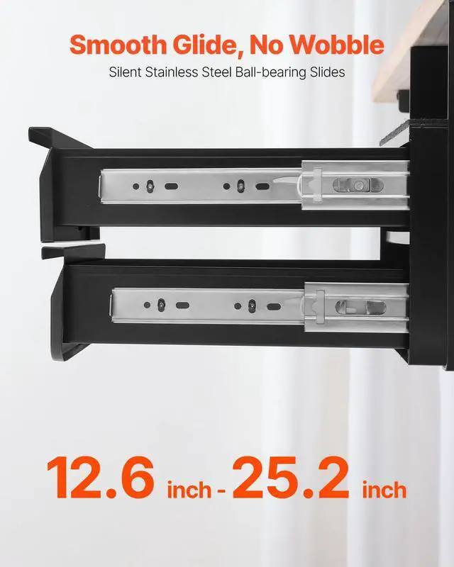 Alt view image 5 of 7 - Under Desk Double Stacked Lockable Slide Out Drawer, 13 inch Lockable Under Table Pull-out Drawer Attachment for Sit Stand Workstation, Secure Under Desk Storage Organizer, Black