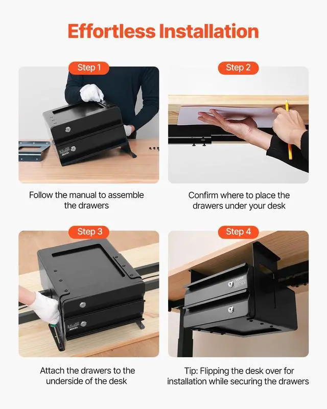 Alt view image 7 of 7 - Under Desk Double Stacked Lockable Slide Out Drawer, 13 inch Lockable Under Table Pull-out Drawer Attachment for Sit Stand Workstation, Secure Under Desk Storage Organizer, Black