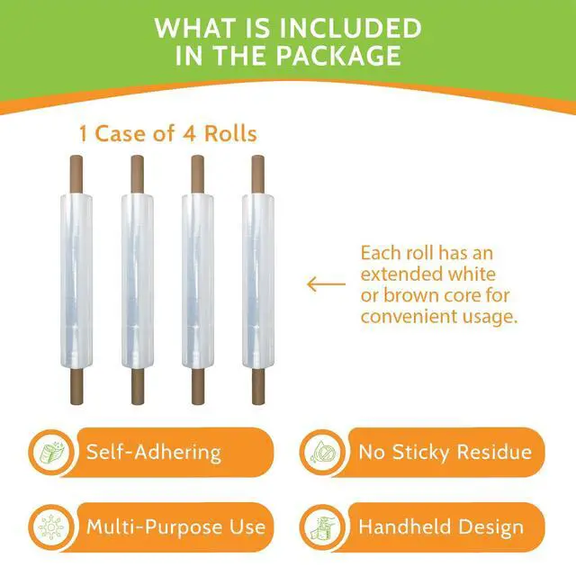 Alt view image 4 of 7 - PSBM Pallet Stretch Film/Wrap with Handles 20" x 1000' 80 GA Clear 4 Rolls | Stretch Wrap with Extended Core Handles, Heavy Duty Plastic Film for Pallets, Moving, Storing & Industrial Packaging