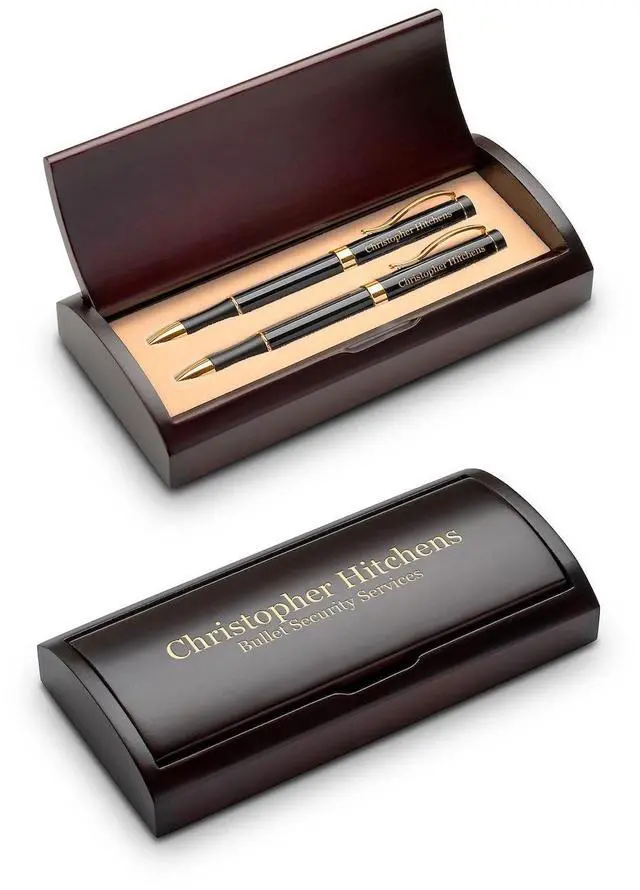 Main image of Personalized Ballpoint Pen & Pencil Set in Rosewood Box with Custom Engraving