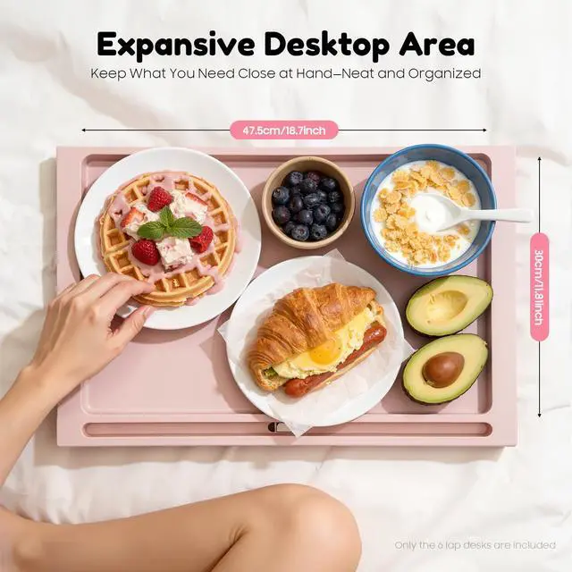Alt view image 2 of 7 - 6 Pack Folding Bed Tray Table, Pink Breakfast in Bed Tray with Legs, Plastic Eating Lap Trays, Laptop Desk with Tablet Phone Slots for Beds Sofas Picnics, Pink