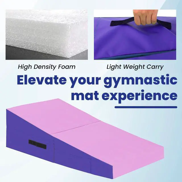 Alt view image 4 of 7 - Gymnastics Mat Incline Indoor/Outdoor Tumbling Mats yoga mat for Home Gym Folding Exercise Mat with Non-Slip Surface & Handles Cheese Wedge Mat