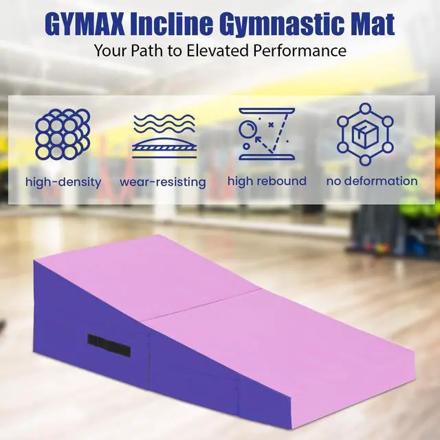 Alt view image 5 of 7 - Gymnastics Mat Incline Indoor/Outdoor Tumbling Mats yoga mat for Home Gym Folding Exercise Mat with Non-Slip Surface & Handles Cheese Wedge Mat