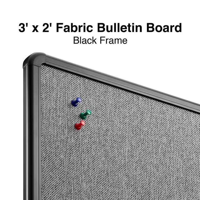 Alt view image 2 of 5 - Fabric Bulletin Board with Black Frame, 3' x 2' Wall Mounted Fabric Message Board for Home Office and Classroom