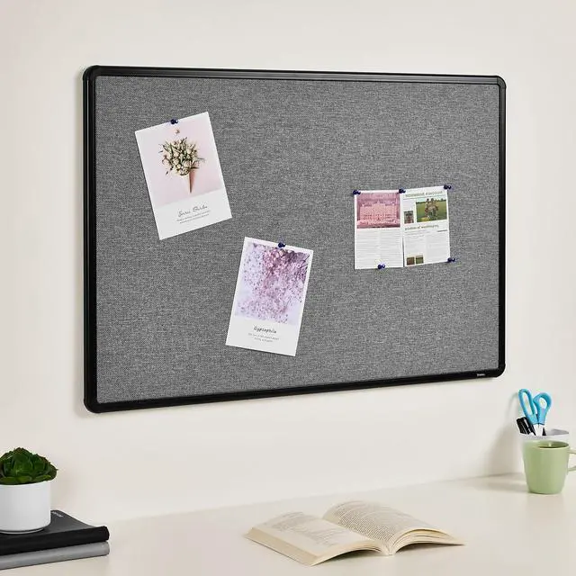 Alt view image 4 of 5 - Fabric Bulletin Board with Black Frame, 3' x 2' Wall Mounted Fabric Message Board for Home Office and Classroom