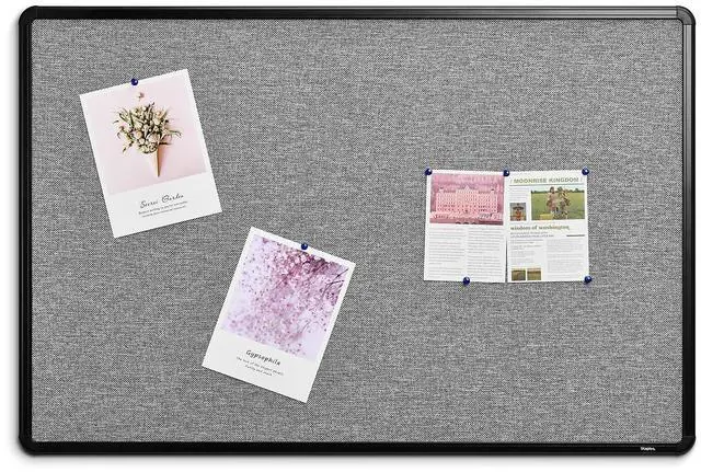 Main image of Fabric Bulletin Board with Black Frame, 3' x 2' Wall Mounted Fabric Message Board for Home Office and Classroom