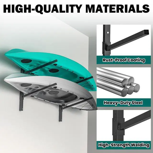 Alt view image 3 of 6 - Wall Mounted Kayak Storage Rack, Adjustable Kayak Holder, Heavy Duty Canoe Rack, Indoor & Outdoor Use
