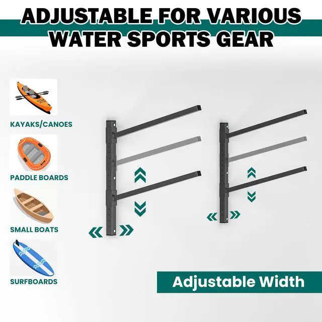Alt view image 4 of 6 - Wall Mounted Kayak Storage Rack, Adjustable Kayak Holder, Heavy Duty Canoe Rack, Indoor & Outdoor Use