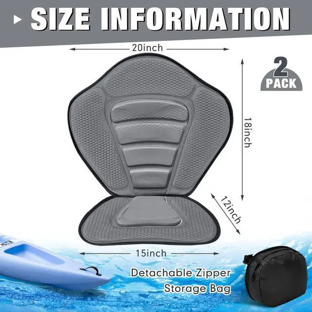 Alt view image 2 of 7 - 2 Pack Kayak Seats with Back Support Adjustable Sit on Top Padded Boat Seat with Detachable Storage Bag and 8 Fixed D Ring and Screws