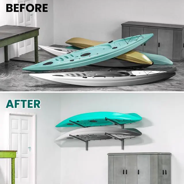 Alt view image 6 of 6 - Wall Mounted Kayak Storage Rack, Adjustable Kayak Holder, Heavy Duty Canoe Rack, Indoor & Outdoor Use