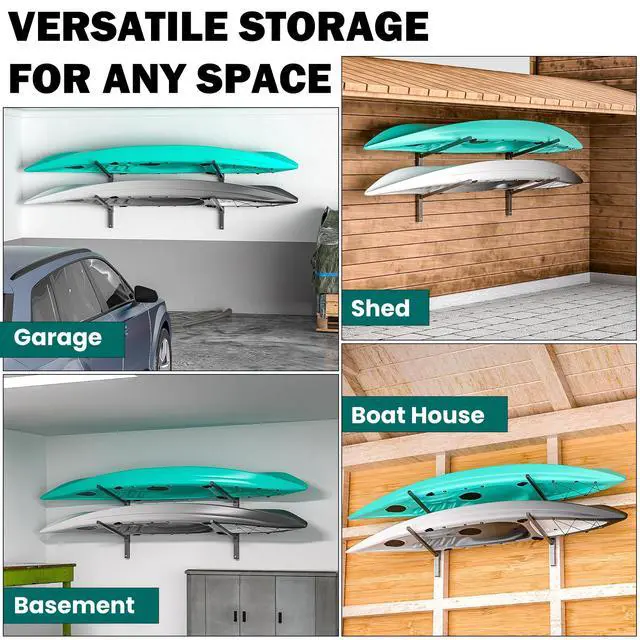 Alt view image 5 of 6 - Wall Mounted Kayak Storage Rack, Adjustable Kayak Holder, Heavy Duty Canoe Rack, Indoor & Outdoor Use