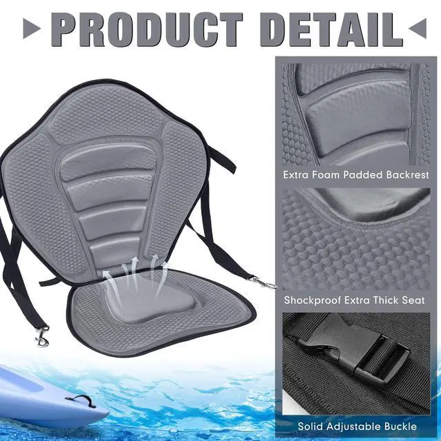 Alt view image 4 of 7 - 2 Pack Kayak Seats with Back Support Adjustable Sit on Top Padded Boat Seat with Detachable Storage Bag and 8 Fixed D Ring and Screws