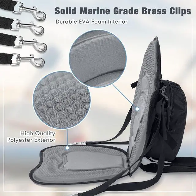 Alt view image 3 of 7 - 2 Pack Kayak Seats with Back Support Adjustable Sit on Top Padded Boat Seat with Detachable Storage Bag and 8 Fixed D Ring and Screws