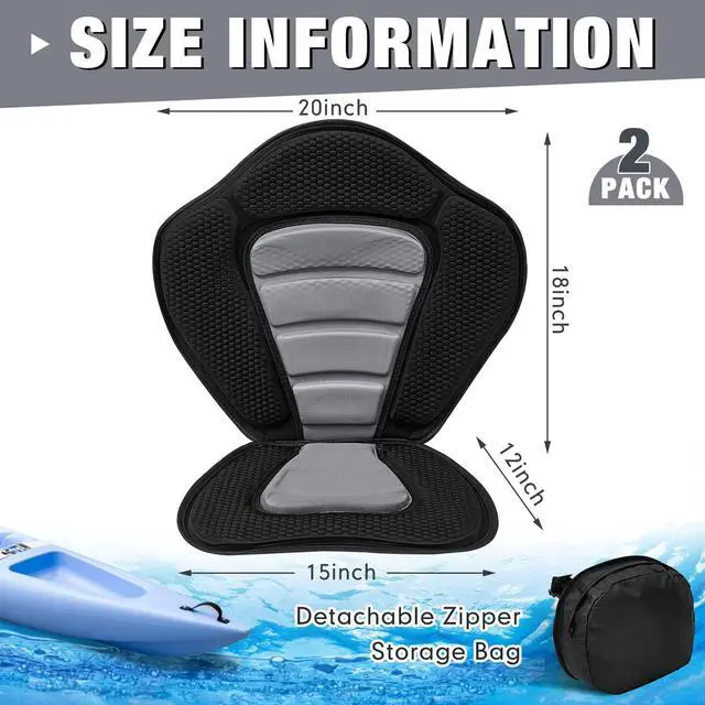 Alt view image 2 of 7 - 2 Pack Kayak Seats with Back Support Adjustable Sit on Top Padded Boat Seat with Detachable Storage Bag and 8 Fixed D Ring and Screws