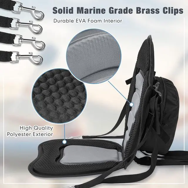 Alt view image 3 of 7 - 2 Pack Kayak Seats with Back Support Adjustable Sit on Top Padded Boat Seat with Detachable Storage Bag and 8 Fixed D Ring and Screws