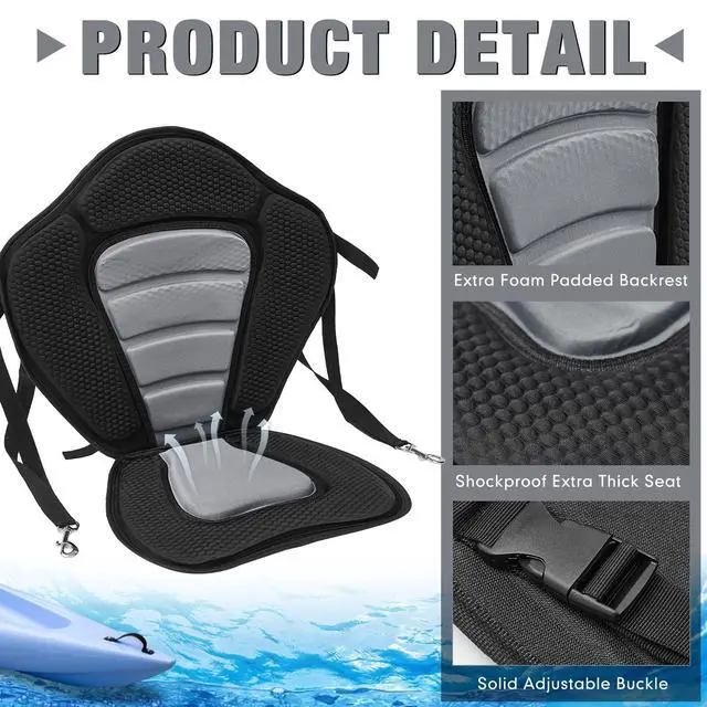 Alt view image 4 of 7 - 2 Pack Kayak Seats with Back Support Adjustable Sit on Top Padded Boat Seat with Detachable Storage Bag and 8 Fixed D Ring and Screws