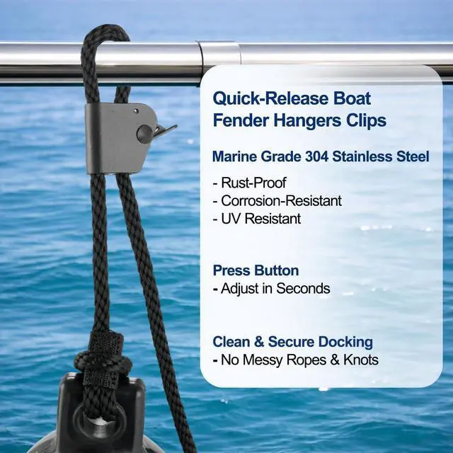 Alt view image 4 of 7 - Black Boat Fenders for Docking 5.5."/6.5"/8.5" Inflatable Ribbed Marine Boat Fender with Fender Lines 6.5ft, Stainless Steel Fender Hanger Clips