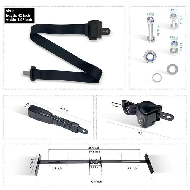 Alt view image 5 of 7 - Retractable Golf Cart Seat Belt Bracket Kit for EZGO, Club Car, Yamaha