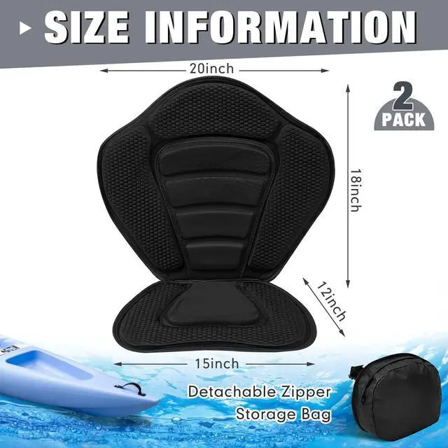 Alt view image 2 of 7 - 2 Pack Kayak Seats with Back Support Adjustable Sit on Top Padded Boat Seat with Detachable Storage Bag and 8 Fixed D Ring and Screws