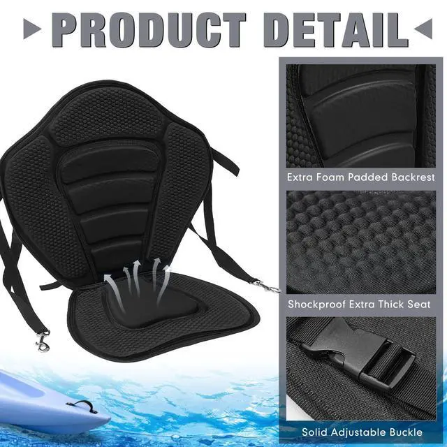 Alt view image 4 of 7 - 2 Pack Kayak Seats with Back Support Adjustable Sit on Top Padded Boat Seat with Detachable Storage Bag and 8 Fixed D Ring and Screws