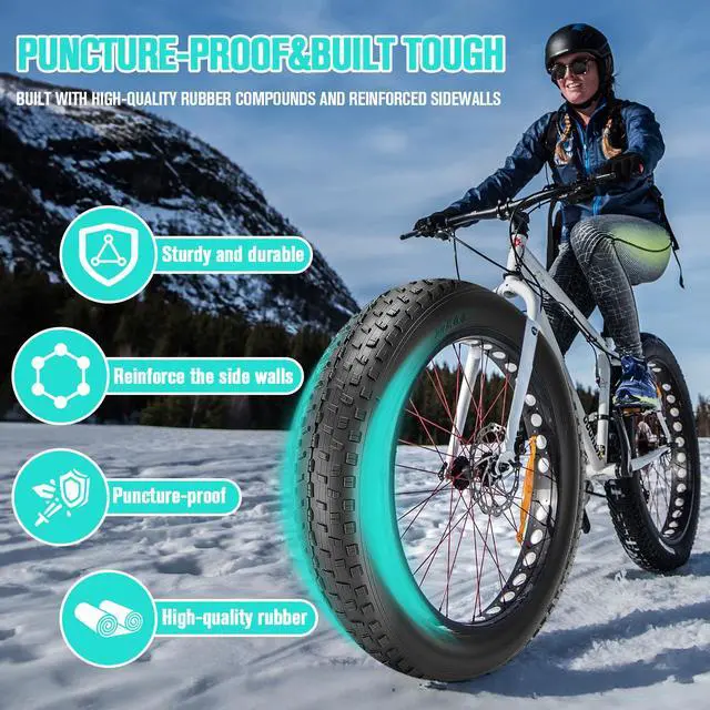 Alt view image 3 of 7 - 20/26x4.0 Fat Tire for Ebike and MTB, High-Performance 26/20x4.0 Fat Tires Set with 20x4 Tire Tube Puncture Proof, Heavy Duty 20x4 Bike Tires Durable All-Terrain