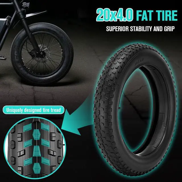 Alt view image 2 of 7 - 20/26x4.0 Fat Tire for Ebike and MTB, High-Performance 26/20x4.0 Fat Tires Set with 20x4 Tire Tube Puncture Proof, Heavy Duty 20x4 Bike Tires Durable All-Terrain