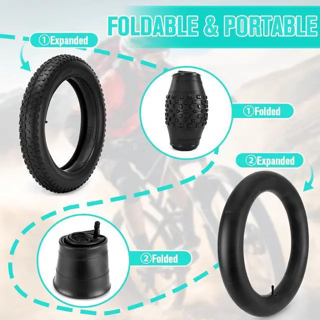 Alt view image 7 of 7 - 20/26x4.0 Fat Tire for Ebike and MTB, High-Performance 26/20x4.0 Fat Tires Set with 20x4 Tire Tube Puncture Proof, Heavy Duty 20x4 Bike Tires Durable All-Terrain
